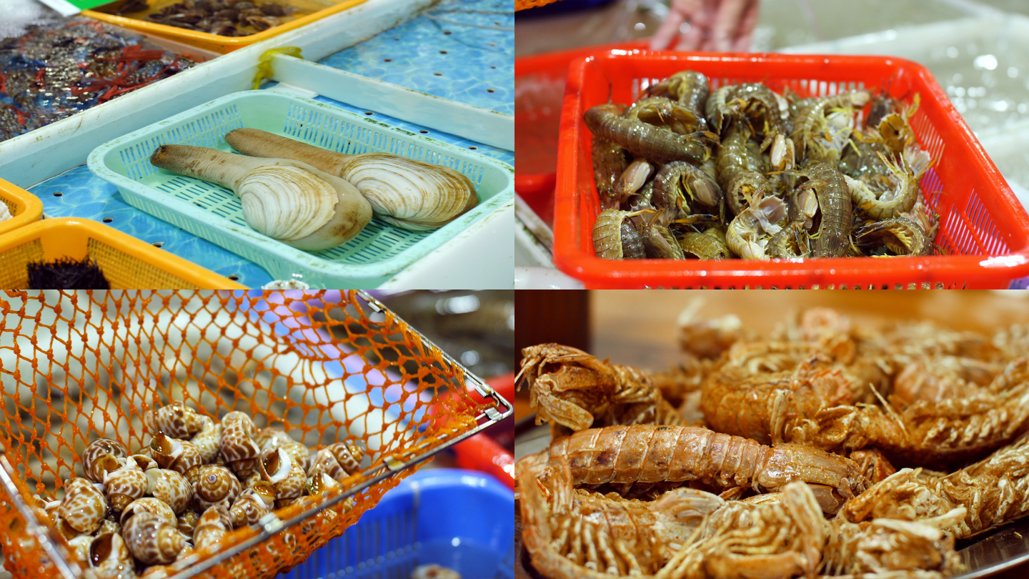 水產(chǎn)品市場(chǎng)買海鮮,美味海鮮4k視頻素材